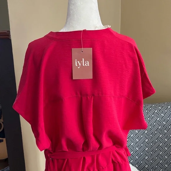 🆕 Chic iyla Coral/Red V-Neck Dress, NWT, Size XL - Picture 7 of 12